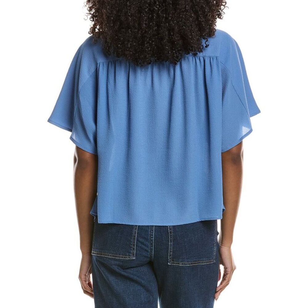 Vince Camuto Womens  Shirring-Front Blouse, Blue - Picture 2 of 3